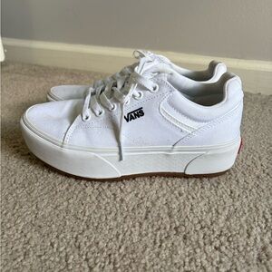 Vans White Low-Top Platform Sneakers with Black Logo